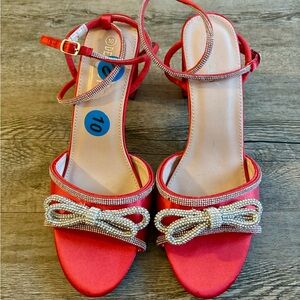 Elegant Red heels with Rhinestone Bow 10